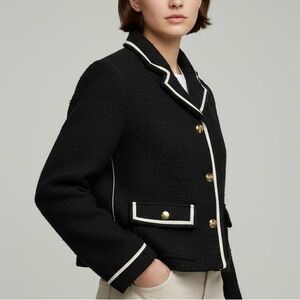 Celine Wool Boucle Cropped Vintage Jacket Women Size US4 FR36 Black with White